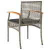 Patio Chairs with Cushions 2 pcs Gray Poly Rattan Acacia Wood