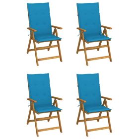 Patio Reclining Chairs 4 pcs with Cushions Solid Acacia Wood (Color: Blue)