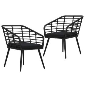 Patio Chairs with Cushions 2 pcs Poly Rattan Black (Color: Black)